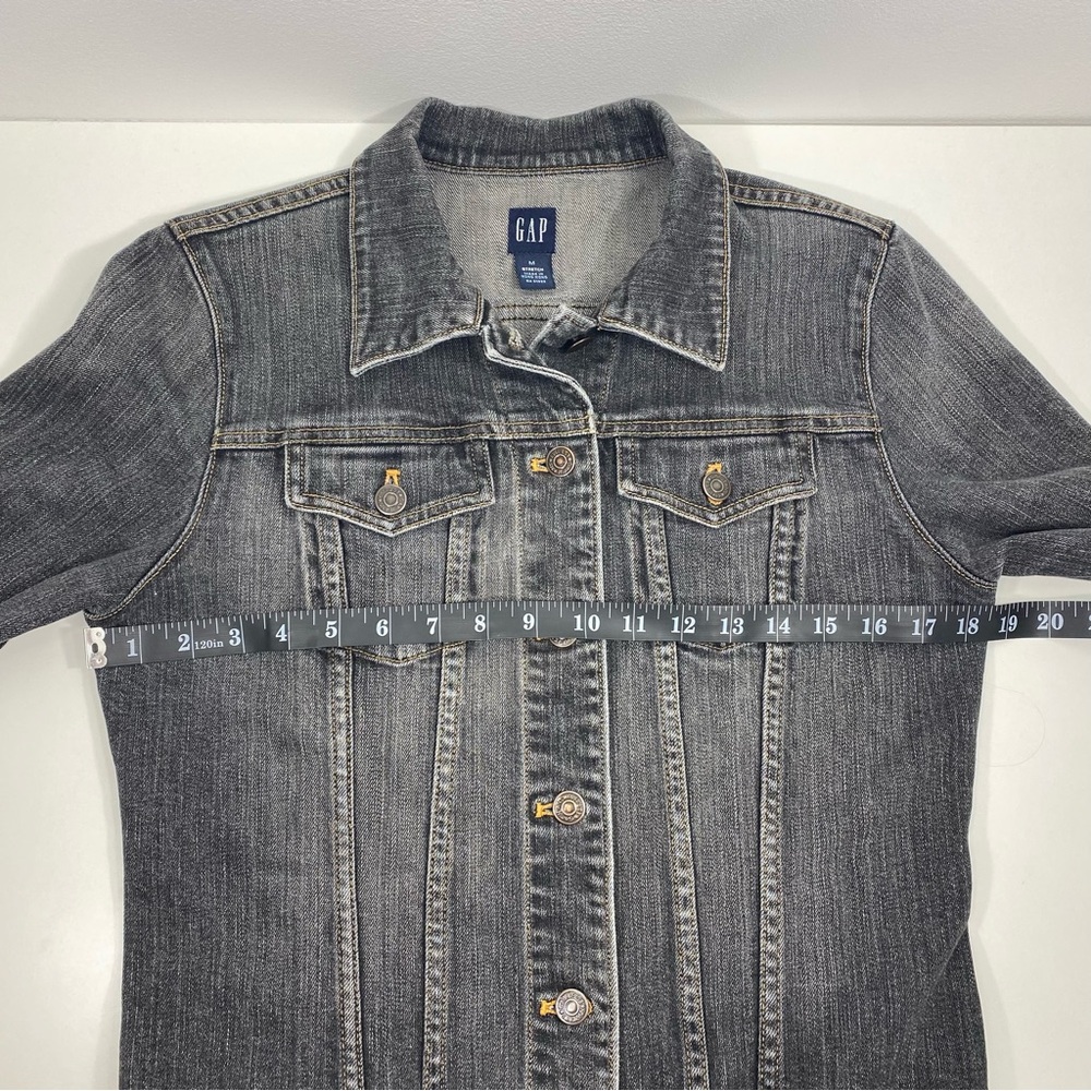 Vintage Gap Distressed Faded Black Grunge Punk Rock Trucker Denim Jean Jacket M - Picture 7 of 10